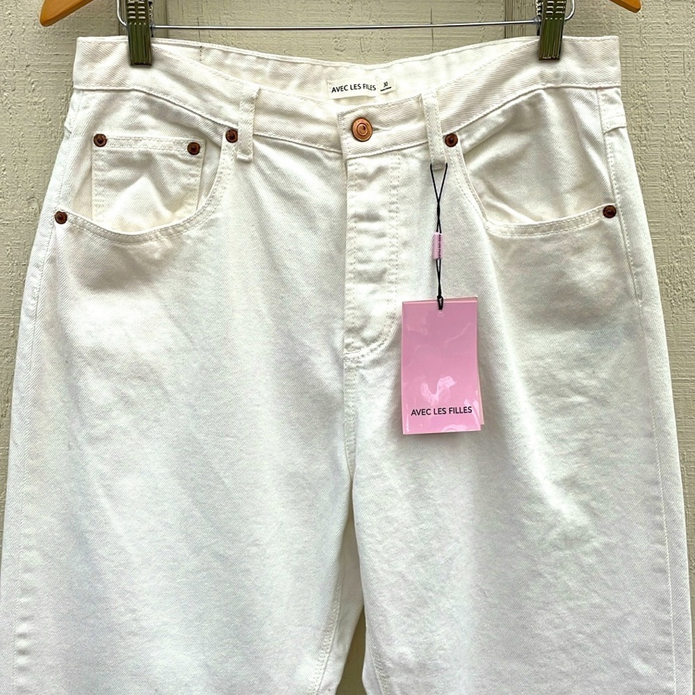 Avec Les Filles Women’s High Rise Jeans Size 30 White Button Fly Straight Leg - Picture 3 of 12